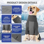 BRKURLEG Full Body Dog Winter Coat Warm Fleece Pullover Pajamas, Four Legs Covered Windproof Dog Jacket for Small to Large Dogs, Turtleneck Dogs Snowsuit, Pet Cold Weather Clothes, Grey L