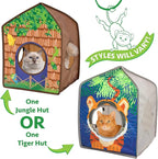 Kitty City Safari Jungle Tiger Pop-Up Cat House, Collapsible Indoor Cat Hideout with Peekaboo Openings, Lightweight Foldable Cat Playhouse