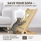 32" Sisal L Shaped Cat Scratch Pad with Ball Toy, Wooden Cat Scratching Post for Indoor Cats, 180° Angles Cat Scratcher for Indoor Cats, Durable Modern Cat Scratching Boards