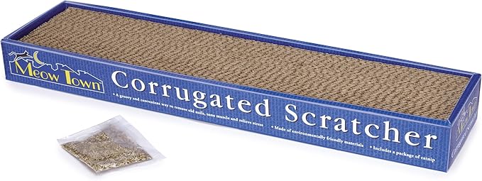 Meow Town Corrugated Eco-Friendly Cat Scratcher for Cats and Kittens - 19"L x 4¾"W x 2"H