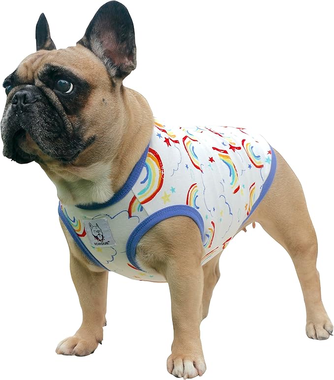 iChoue 100% Breathable Cotton Pug Halloween Cartoon T Shirts Cute Clothes for Dogs Vest Tank Tops Puppy French Bulldog Frenchie English Boston Terrier Rainbow - Small
