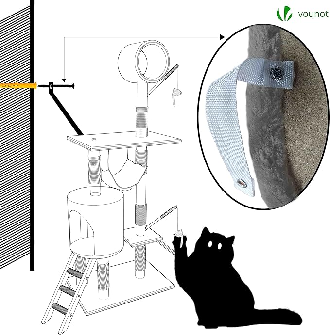 VOUNOT Cat Tree Tower, Multi-Level Cat Climbing Frame, Cat Condo with Sisal Scratching Post, Grey XXL