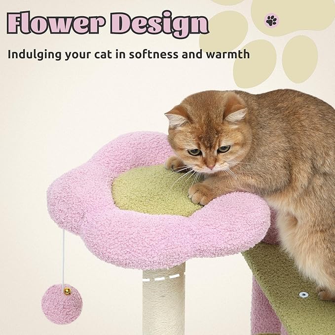 DWVO Flower Cat Tree for Large Cats: 61" Tall with Self-Grooming Brush, Cute Kitten Climbing Tower for Indoor Kittens with Cat Condo, Top Perch, Basktet, Sisal Scratching Posts, Dangling Ball