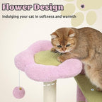 DWVO Flower Cat Tree for Large Cats: 61" Tall with Self-Grooming Brush, Cute Kitten Climbing Tower for Indoor Kittens with Cat Condo, Top Perch, Basktet, Sisal Scratching Posts, Dangling Ball