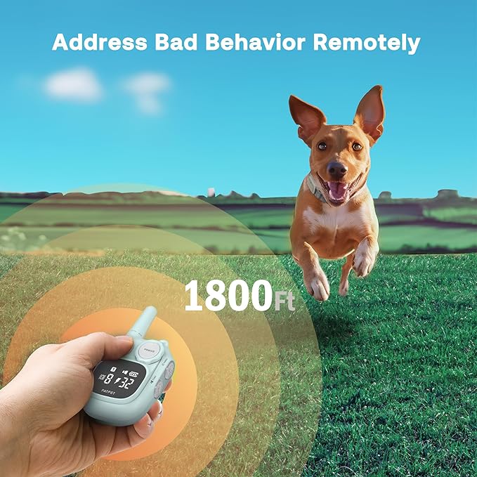PATPET Dog Training Collar - IPX7 Waterproof Static Collar for 8-100lbs Small Medium Large Dogs, 1800ft Rechargeable Dog Trainer, 3 Safe Modes, Blue