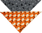 Realeaf Halloween Dog Bandanas 2 Pack, Reversible Orange Gray Pet Scarf for Boy and Girl, Premium Durable Fabric, Holiday Bandana for Small Medium Dogs (Halloween, Small)