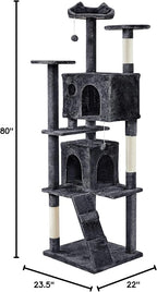 Topeakmart Cat Tree, 80-Inch Cat Tower for Indoor Cats, Cat Condo with Scratching Posts, Padded Perches and Ladder, Cat Stand House Furniture, Black
