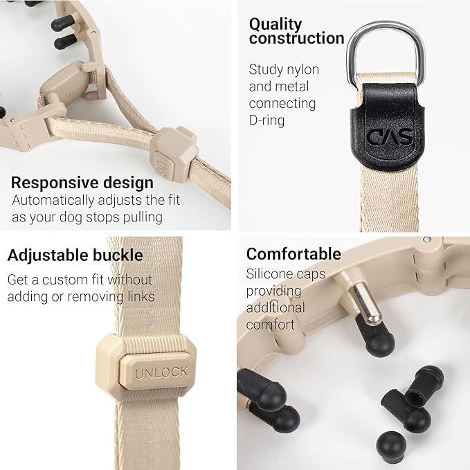 SVD.PET Dog Prong Collar for No-Pull Training, Quick-Release Buckle Adjustable Pinch Collar for Large Dogs (Tan, Large Size)