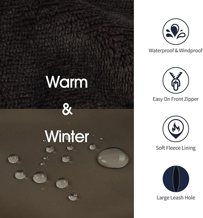 IECOii Windproof Waterproof Dog Coat - Thick Fleece Vest With Zipper, Snow Jacket For Large Dogs