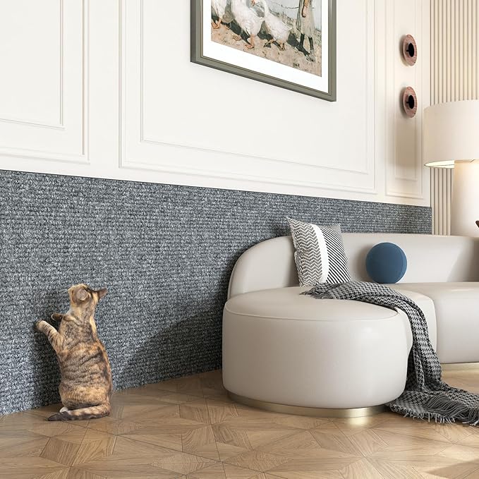 Yenhome Cat Scratch Mat for Wall, Self-Adhesive Anti Cat Scratch Furniture Protector for Couch, Sofa, Wall & Door, 15.7" X 3.94 Ft Grey White Couch Protector from Cat Claws Dogs Claws