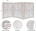 Wooden Foldable Pet Dog Safety Gate - 3 Panel 20" W x 24" H - Hand Carved Suzani Free Standing Portable Indoor Puppy Gate - Doorway Hall Stairs Dog Fence - Assembled - White Wash - IRONGATE