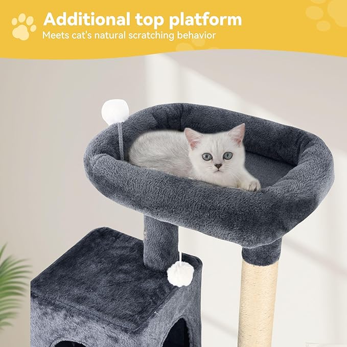 DWVO Cat Tower 70.8in for Indoor Cats: Multi-Tiered Feline Furnishing with Snug Cat Bed, Scratch Poles, Feline Window Cushioned Plush Roost for Young Cats Animal Activity Center Dark Gray