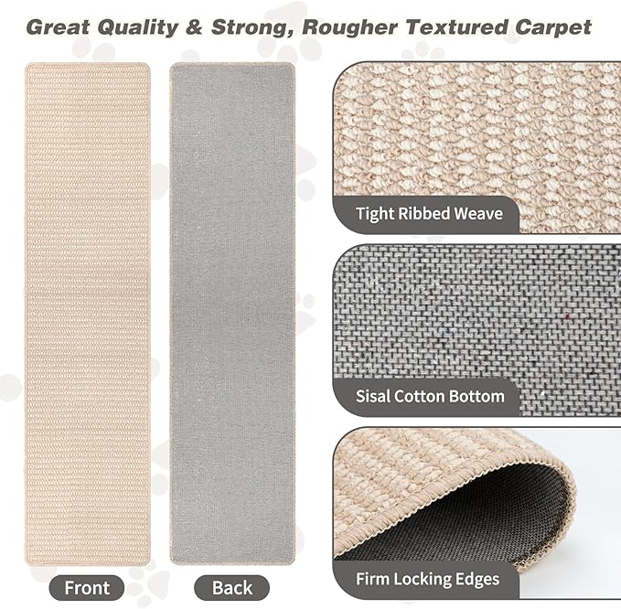 FHTONGE 71x15.8 Thickened Cat Wall Climbing Carpet with 16 Fixed Nails, Extra Large Tall Cat Scratch Pad for Wall, Wall Mounted Climbing Cat Scratcher for Furniture Couch Sofa Protector(Oat Color)