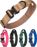 Tactical Dog Collar for Medium Large Dogs, Heavy Duty Dog Collars with Handle, Metal Buckle Dog Training Collar, Thick Large Military Dog Collar for Male. (M, Khaki)