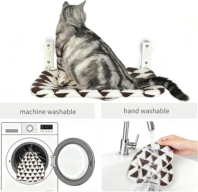 Cat Window Perch, Foldable Cat Hammock Seat for Window with Metal Frame and Large Suction Cups, Window Perch for Cats Inside, Hold 40lb (Black and White, XL)
