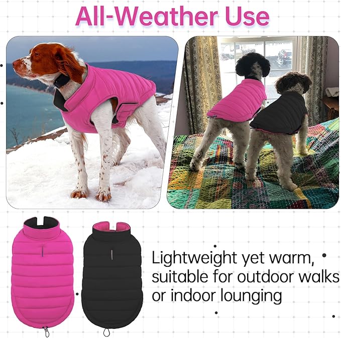 Lelepet Reversible Dog Coat Waterproof Dog Jacket Windproof Puffer Vest for Winter Warm Lightweight Coats for Large Dogs Adjustbale Hook & Loop Pet Apparel with Leash Hole, Boxer, Weimaraner, 2XL