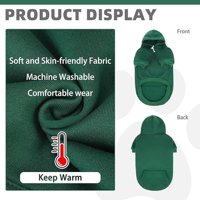 KOOLTAIL Dog Hoodie for Large Medium Small Dogs,Soft&Warm Pet Sweater with Leash Hole and Pocket Boy Girl, Puppy Fall Winter Jacket Clothes,French Pitbull Cold Weather Coat Sweatshirt,Deep Green S