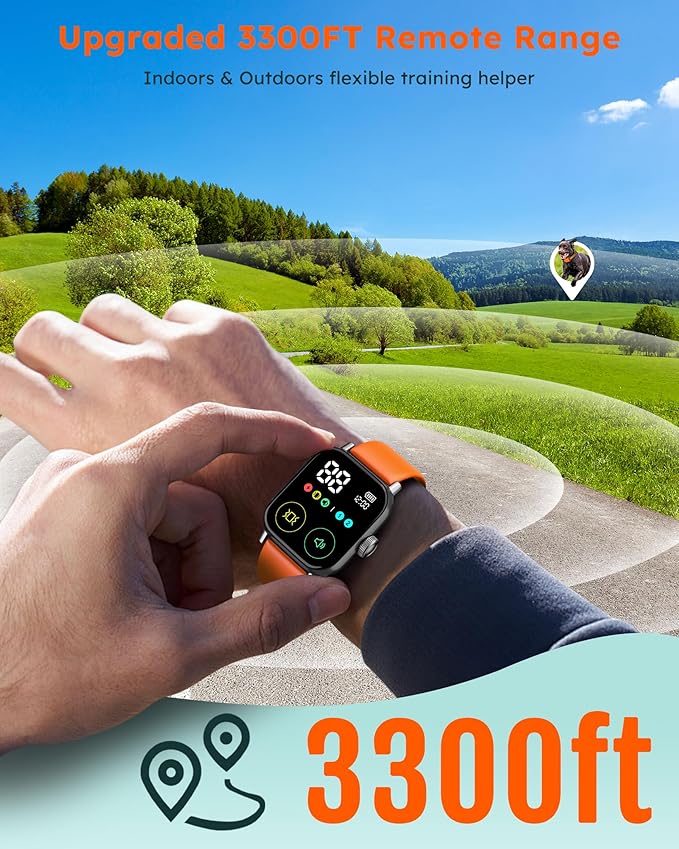 Jugbow Electronic Dog Training Collar with Wristband Remote, 3300FT Range, IPX8 Waterproof, 24H Time Display, Vibration & Beep Modes for Dogs 10-120 lbs
