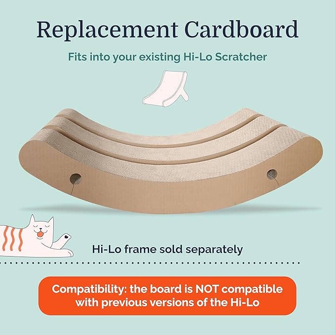 Hepper Hi-Lo Cardboard Replacement - Corrugated Cat Scratching Board Refills Includes 3 pcs of Scratching Pads for Indoor Cats with Curved Design - Easy Assembly into 1 Replacement Cat Scratching Pad