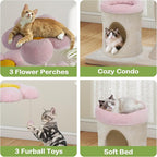 COZIWOW 57'' Modern Flower Cat Tree with Condo, Cute Luxury Cat Tree, Aesthetic Cat Tower Scratching Post with Large Condo, Cat Bed, Side Perch for Multiple Cats