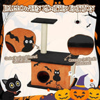 Outvita Halloween Cat Tree, 33" Cat Tower with Spacious Cat Condo, Gothic Scratching Posts, Large Platform, Cat Activities Furniture, Orange & Black