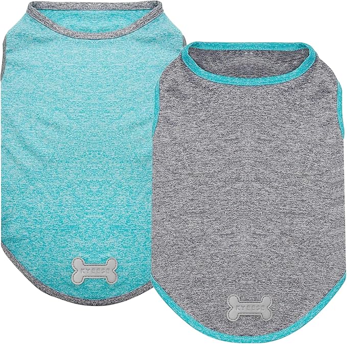 KYEESE 2 Pack Dog Shirts Sun Protection Quick Dry Soft Stretchy Pet T-Shirts with Reflective Label Tank Top Sleeveless Cat Vest Dog Clothes for Small Dogs, Small, Grey+Blue