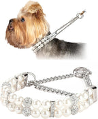 KUDES Luxury Martingale Collar for Small Dogs and Cats- No Pull Training Choke Chain Collar with Pearls & Crystals - Bling Dog Necklace Accessory for Pet Yorkie, Chihuahua, Pomeranian