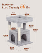 Cat Tree for Large Cat, 19 * 15.8in Large Perch Bed for Adult Cats, 23.6in Cat Tower with Scrathing Post, Cat Condo with 2-Door for Indoor Cats, Light Gray