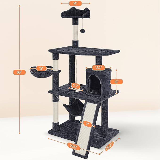 Topeakmart Cat Tower for Indoor Cats 63.5inch, Cat Furniture Condo with Scratching Posts as Kitten Activity Center