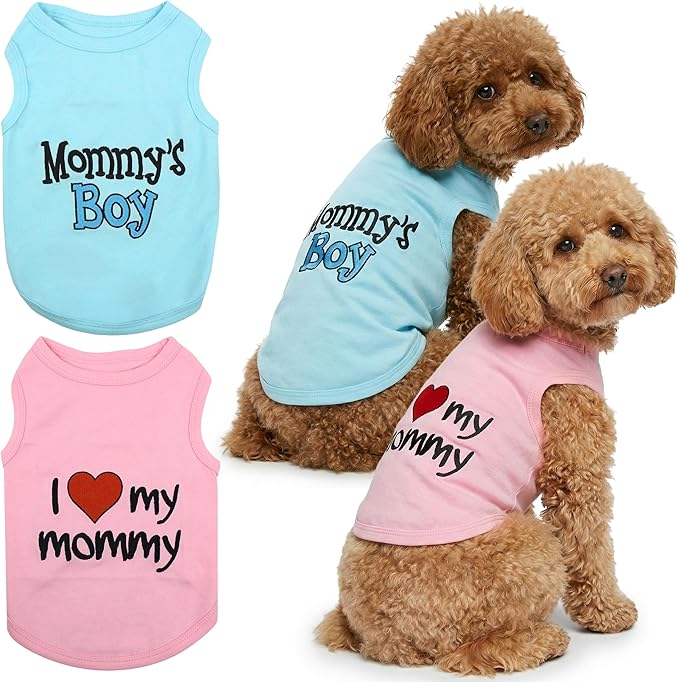 Parisian Pet 2 Pack Dog Shirts – 100% Cotton Shirts for Large Dogs Boys – Sleeveless Mommy’s Love Dog Clothes – Breathable and Lightweight Pet Apparel - Stretchy Summer T Shirts for Dogs