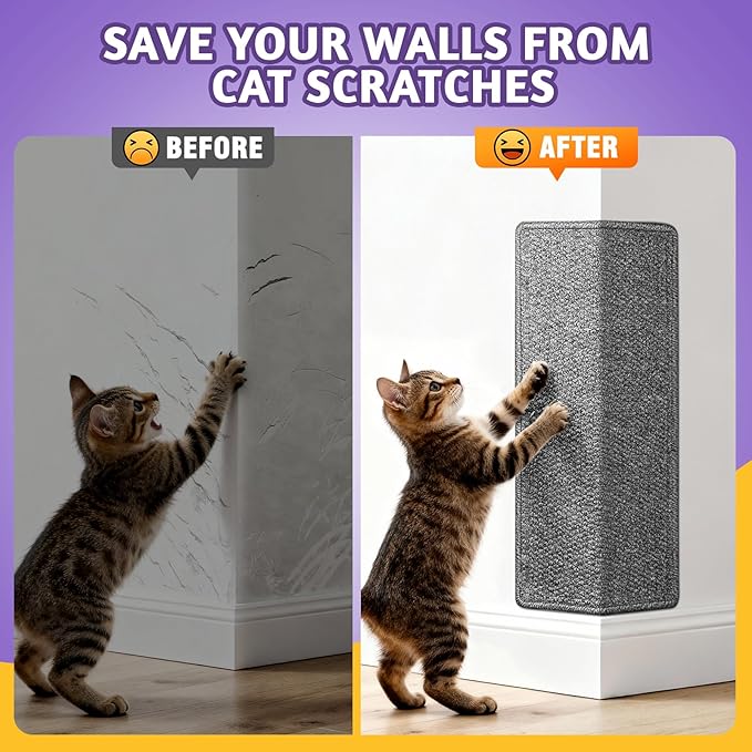 Wall Corner Cat Scratcher | Cat Scratcher Wall Mounted with Faux Sisal & Carpet Pad, 23.6x11.8 Inch Furniture Protector for Indoor Cats to Protect Couches & Walls