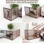 ZJSF Freestanding Indoor Dog Gate for House Foldable Wood Brown Puppy Gate for Doorways Pet Gate for Stairs Extra Wide Pet Fence 32" Height 2 Panels