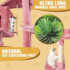 58" Cat Tree Large Cat Tower Condo w/Multi-Level Scratching Post for All Indoor Cats (Pink)