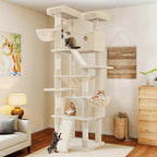 WEEWAY Cat Tree Tower for Indoor Cats,81'' Multi-Level Cat Furniture Activity Center,Stand House Condo Cave,Sisal Scratching Posts Ramps,Plush Perches Platforms Basket Hammock,Beige
