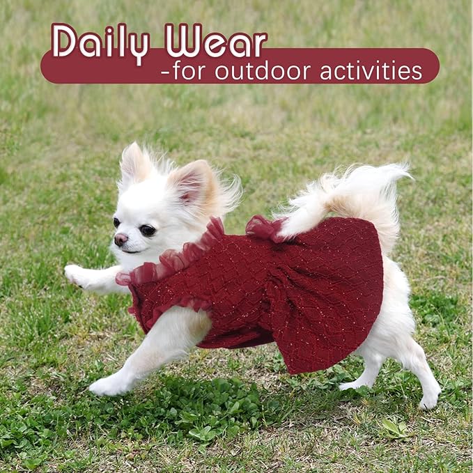 Kuoser Dog Dress, Cute Dog Dresses for Medium Dogs Girl Elegant Puppy Tutu with Bow-Knot, Doggie Princess Costume Pet Outfit for Birthday Party Christmas Halloween Wedding, Red M