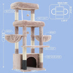 Hey-brother Cat Tree Tower, Scratching Posts with Extra Large Platform, Specious Condo, 2 Cozy Hammocks, Self-Grooming Brush for Indoor Adult Cats, Maine Coon 51.1 inches, Muchroom MPJ070MU