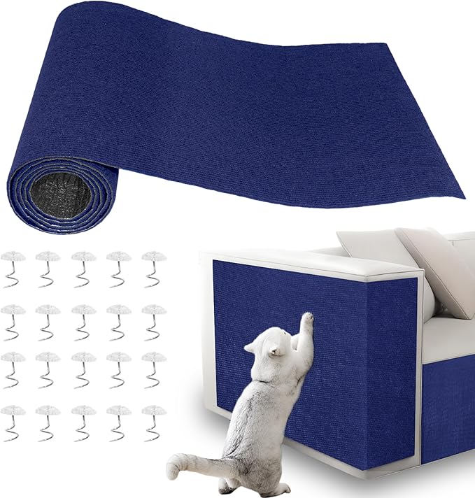 Cat Scratch Pad for Wall,Cuttable and Adhesive Cat Scratching Mat,Fun Interactive Scratcher,Cat Scratch Furniture Protector (Dark Blue,78.7×15.8inch)