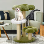 Happy & Polly Flowers Cat Tree Cute Cat Tower 35.4 Inches Multi-Level Stable Condo for Large Cats Easy to Assemble with Scratching Posts Cat Furniture Activity Center for Kitten