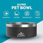 Alpine Set of 2 Stainless Steel Dog Bowls, Non Slip, Metal Pet Bowl for Food and Water, Double Walled Insulated, Rustproof, Dishwasher Safe - Black (AB)