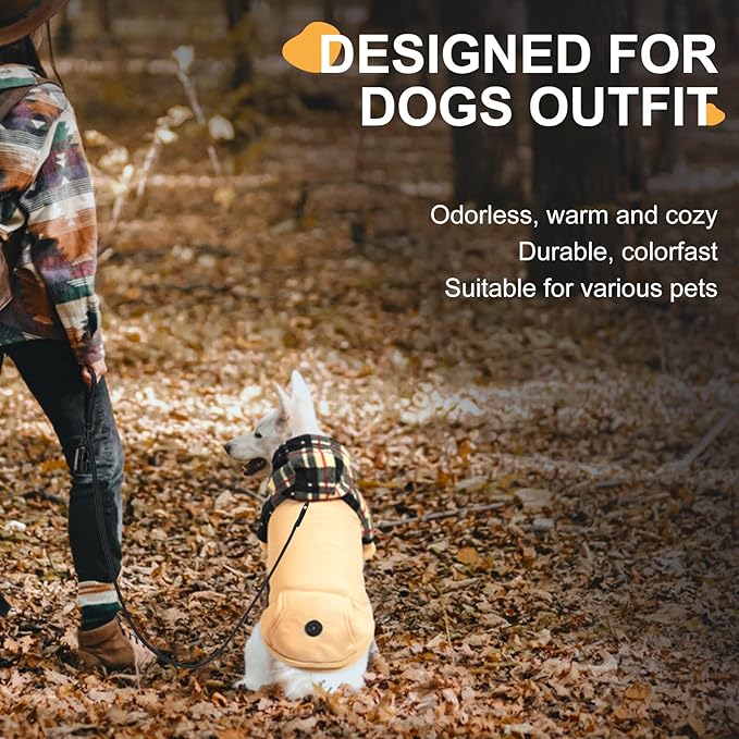 Dog Hoodie for Small Medium Large Dogs, Fleece Plaid Pet Hooded Clothes Sweater with Hat & Pocket for Cold Weather Winter,Warm Soft Pullover Sweatshirt Coat Outfit for Puppy Girls Boys Beige M