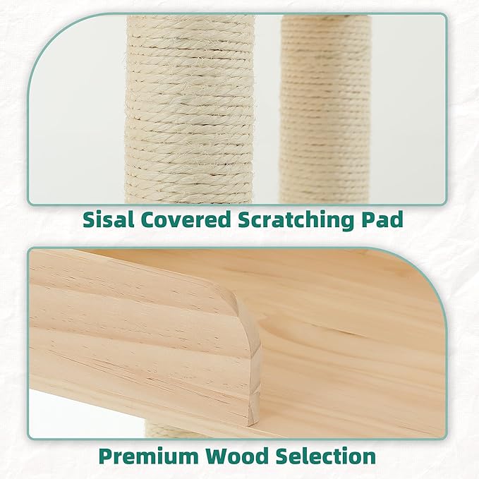 Wood Cat Tower for Automatic Litter Box, 60" Tall Cat Tree with Scratching Post, Multi-Level Solid Wood Cat Tree for Indoor Large Cats, Tall Cats Scratching Post Furniture w/House, Burlywood