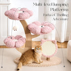 797Audio Flower Cat Tree, 37" Wood Branch Cat Tower, Pink Cloud Cat Tree with Scratching Post for Indoor Adult Cats, Luxury Cat Tree with Cat Scratch Pad & Interactive Squeaky Hanging Toy