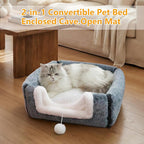 Cat Bed for Indoor Cats,2-in-1 Convertible Cat Bed & Cave,Foldable Washable Cat House,Soft and Thick Removable Inner pad, Anti-Slip Bottom,cat Tent for Kittens,Cats & Small Dogs,Dark Grey
