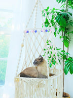 KARCEEY Cat Hammock Macrame Hanging Bed for Large Cats - 50lbs Heavy Duty Cat Swing Wall Mounted Boho Window Perch - Hardware Kit Included