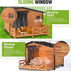 GUTINNEEN Dog House Outdoor with Anti-Chewing Iron Frame, Weatherproof Dog Shelter with Large Porch and Sliding Window, Dog Crate for Small, Medium and Large Dogs Outside