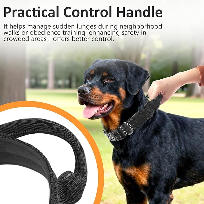Tactical Dog Collar with Control Handle, Military Adjustable Pet Collar Reflective Heavy Metal Buckle Dog Collar, Soft Nylon Training Collar for Medium Large Dogs (Black, X-Large)