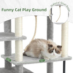 Cat Tree for Indoor Cats Large Adult, 70.5'' Cat Tower with Scratching Post, Sturdy Steel Pube Cat Tree Tower with Large Playing Platfrom, Hammock and Basket, Top Perch, Light Gray GCT024W