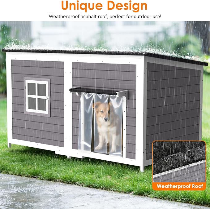 59" Dog House for Outdoor, Extra Large Dog House with Weatherproof Roof, Easy to Install, Anti-Chewing Metal Frame Design for Small Medium Large Breeds Dogs(Gray)