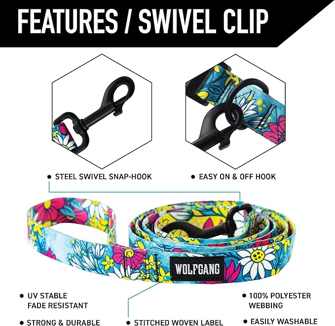 Wolfgang Heavy Duty Dog Leash, Pull-Tested for Walking & Training, LazyDaisy Print, Large