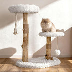 Modern Cat Tree Tower for Indoor Cats, 33" Luxury Cats Trees Natural Solid Wooden with Sisal Scratching Post, Log Style Cat Furniture with Perches Platform & Toy Ball，Primary Colors